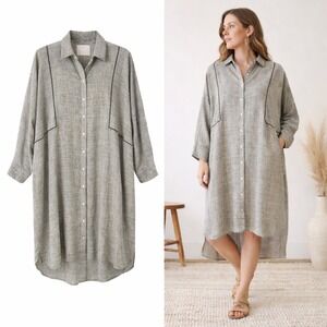 Seek Collective Shirt Dress Womens Med Black White Artisan Cotton Pockets Tunic